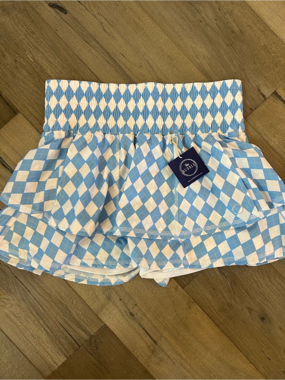 Blue & White Diamond Smocked tennis Skirt from Bubble